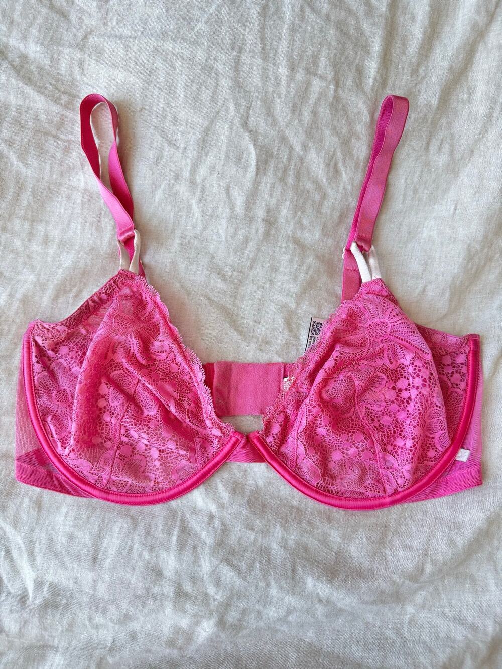 VICTORIA SECRET UNLINED DEMI BRA 38DDD SHEER LACE PINK